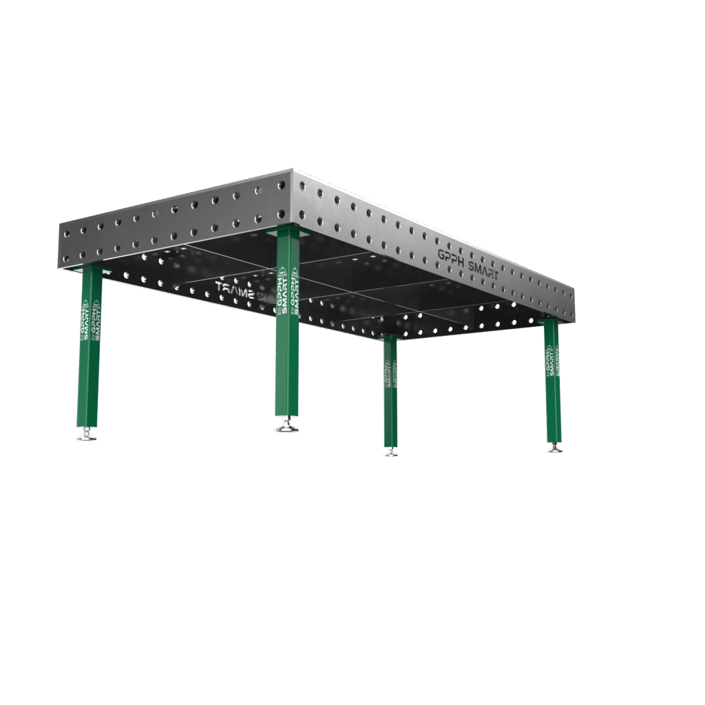 Stół spawalniczy SMART Siatka - 100x100mm, System - Φ28, Rozmiar - 2400x1200 mm, Nogi - Na stopach, Blat - 12mm