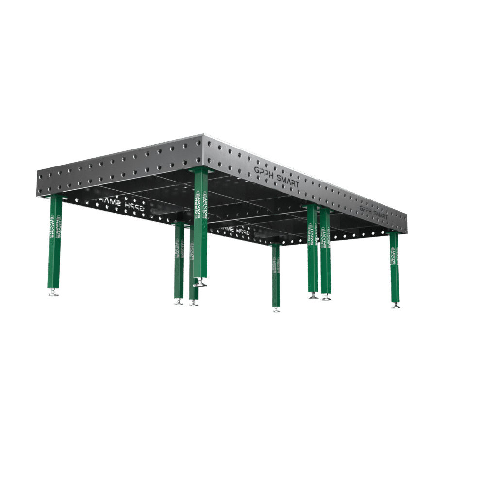 Masă de sudură SMART Grilă - 100x100mm, Sistem - Φ28, Dimensiune - 3000x1480 mm, Picioare - Pe tălpi, Blat - 12mm