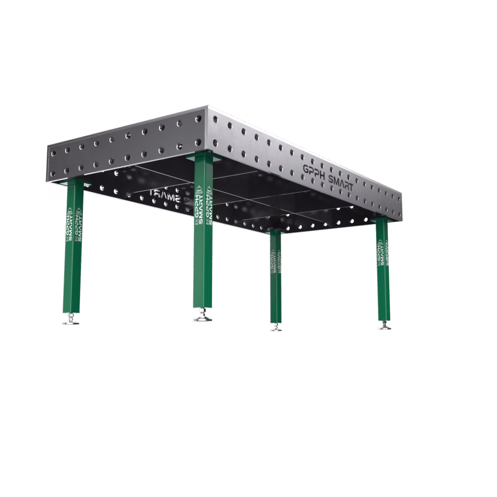 Stół spawalniczy SMART Siatka - 100x100mm, System - Φ28, Rozmiar - 2000x1000 mm, Nogi - Na stopach, Blat - 15mm