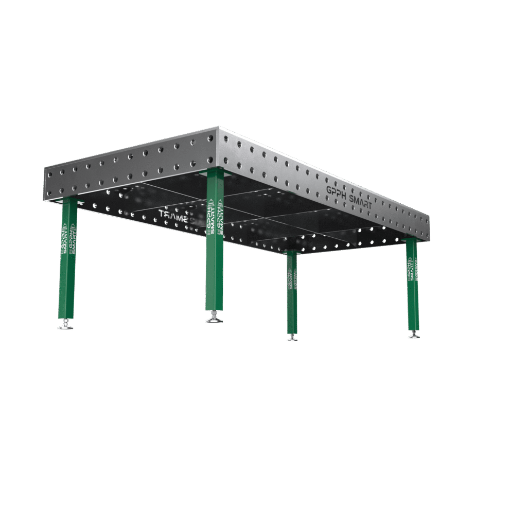Stół spawalniczy SMART Siatka - 100x100mm, System - Φ28, Rozmiar - 2400x1200 mm, Nogi - Na stopach, Blat - 15mm