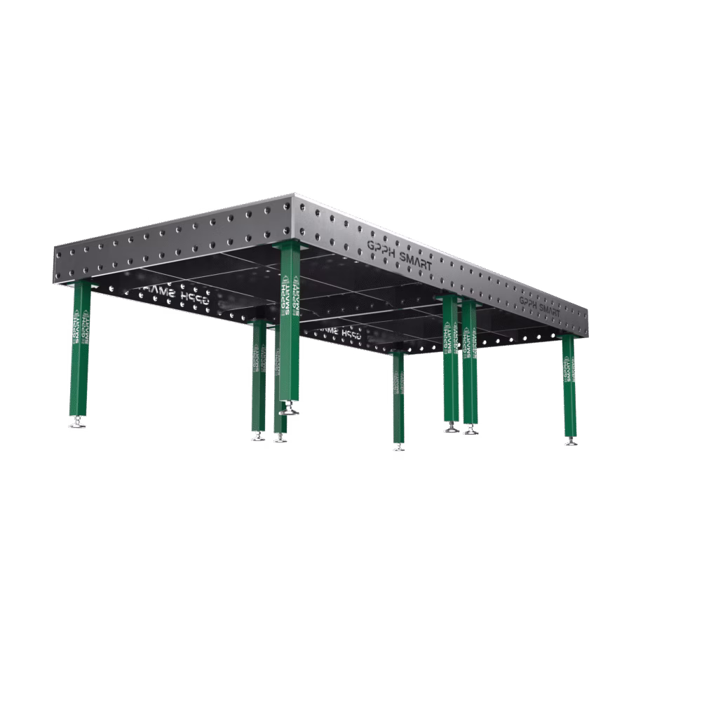 Stół spawalniczy SMART Siatka - 100x100mm, System - Φ28, Rozmiar - 3000x1480 mm, Nogi - Na stopach, Blat - 15mm