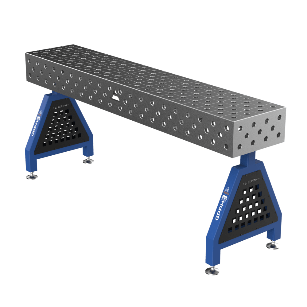 GPPH Soporte de soldadura TRESTLE PLUS sobre patas 2000x400x200 mm, diámetro 28 mm, rejilla diagonal