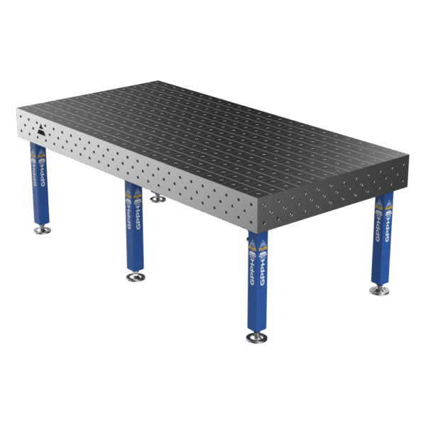 Table de soudage PLUS Grille – 100×100 mm, Système – Φ16, Taille – 2400×1200 mm, Pieds – Sur pieds