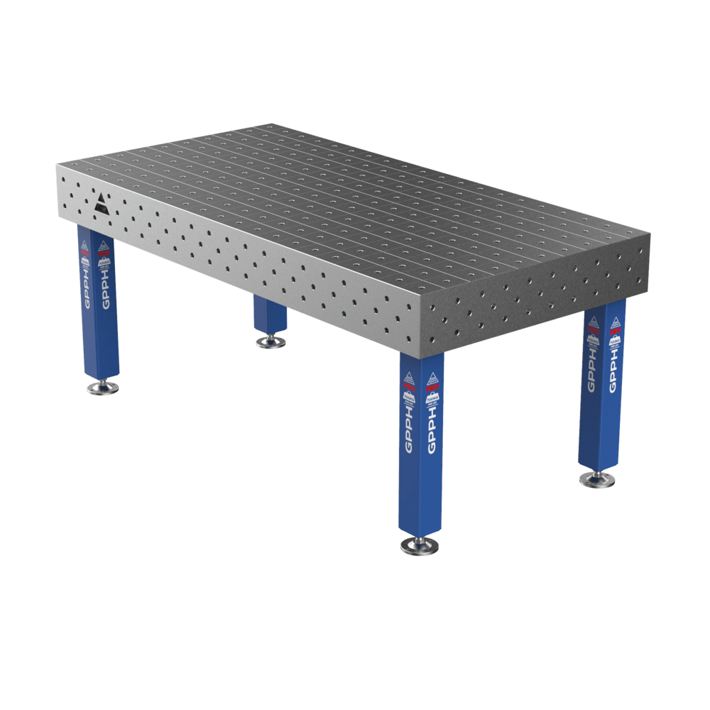 Mesa de soldadura PRO Malla: 100 x 100 mm, sistema: Φ16, tamaño: 2000 x 1000 mm, patas: sobre pies