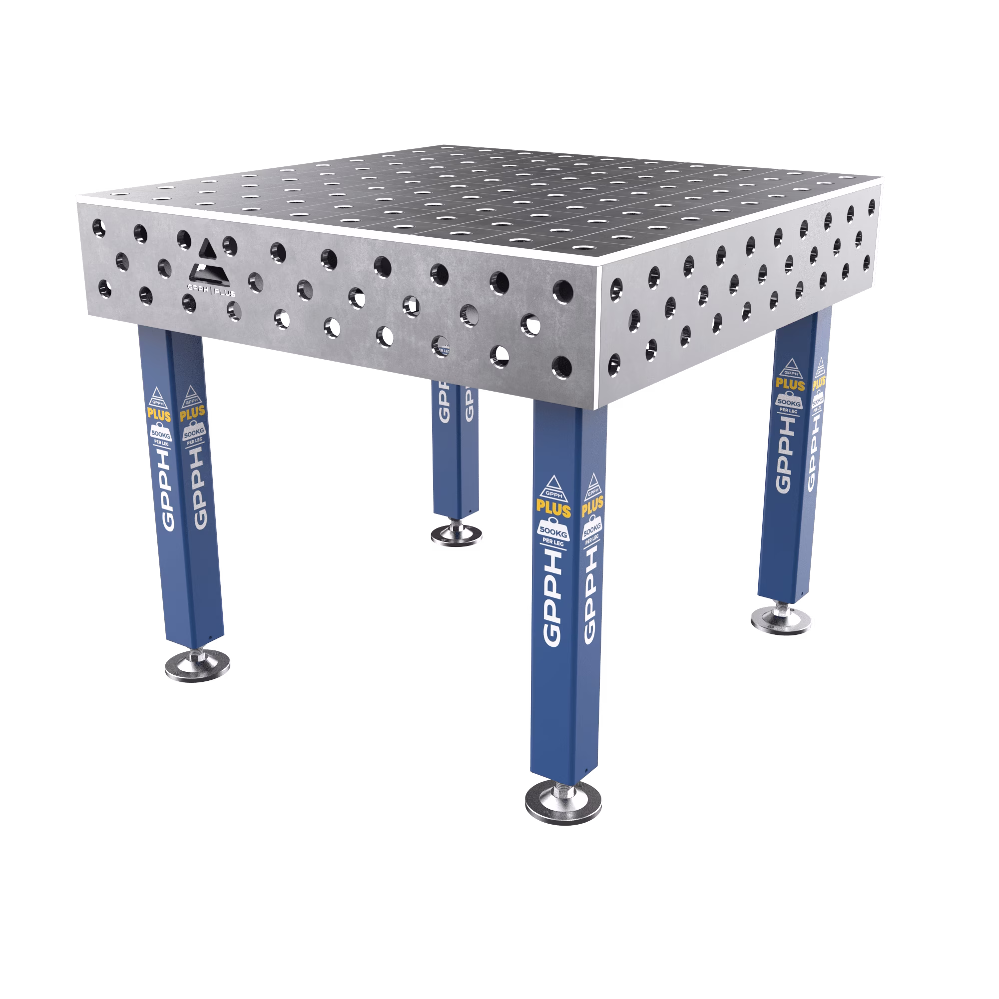 Mesa de soldadura PLUS Tamaño: 1000 x 1000 mm, rejilla: 100 x 100 mm, sistema: Φ28, patas: sobre pies.