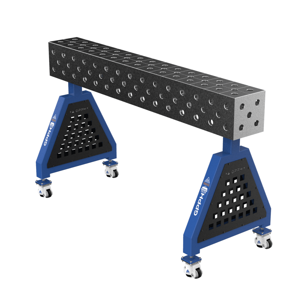 Schweißstütze TRESTLE PLUS auf Rädern 1500x200x200 mm Ø28 mm diagonales Raster