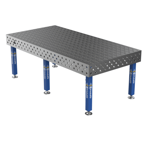 Stół Spawalniczy PLUS Siatka - diagonalna, System - Φ28, Rozmiar - 2400x1200mm, Nogi - Na stopach