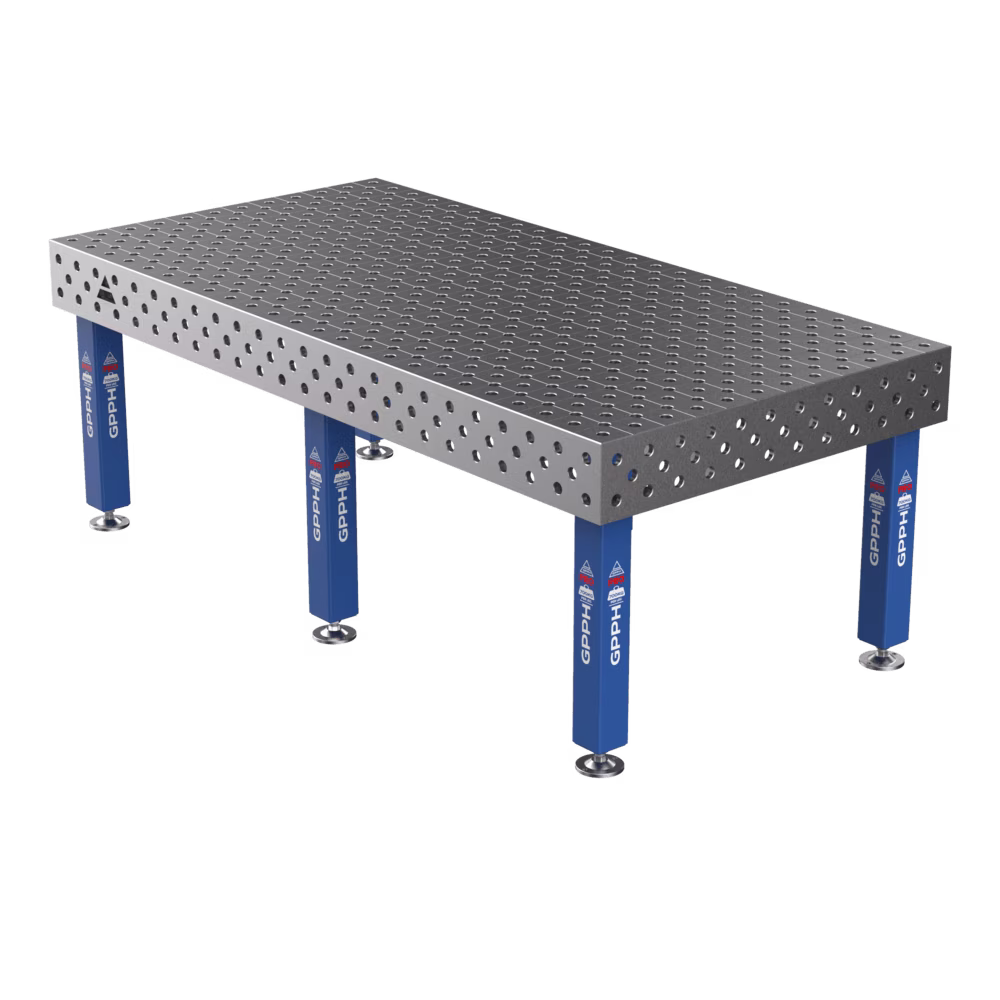 Schweißtisch PRO System – Φ28, Größe – 2400 x 1200 mm, Beine – auf Füßen, Gitter – DIAGONAL