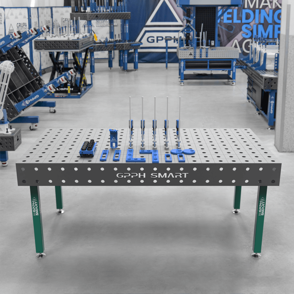 Mesa de soldadura GPPH SMART 12 φ28 rejilla 100x100 mm 2000x1000 mm con patas + juego de herramientas 2XS