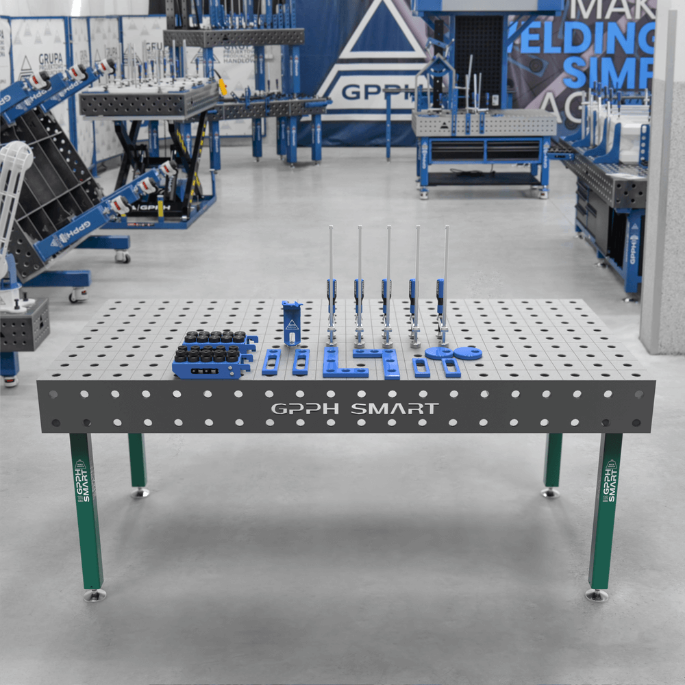 GPPH SMART 12 welding table, φ28 mesh, 100x100mm, 2000x1000mm, on feet + XS tool set