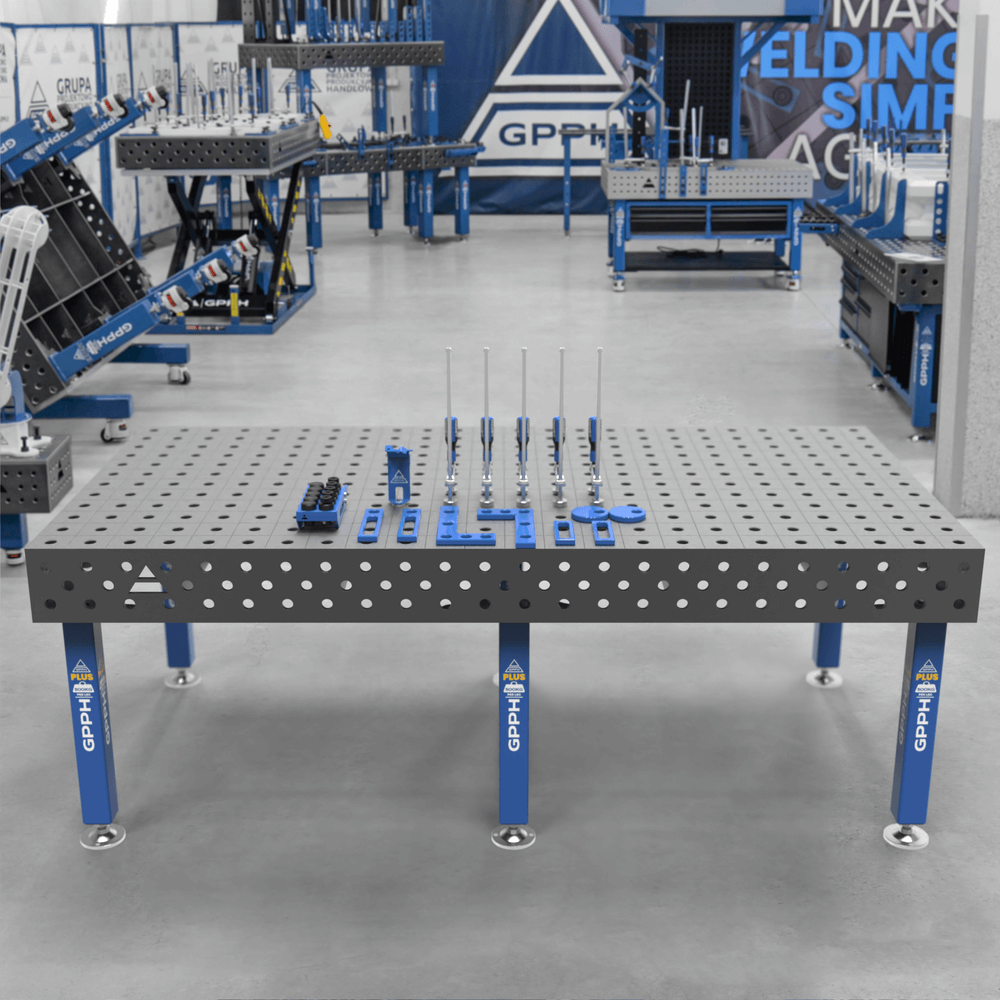 GPPH PLUS welding table φ28 grid 100x100mm 2400x1200 mm on legs with 2XS tool set