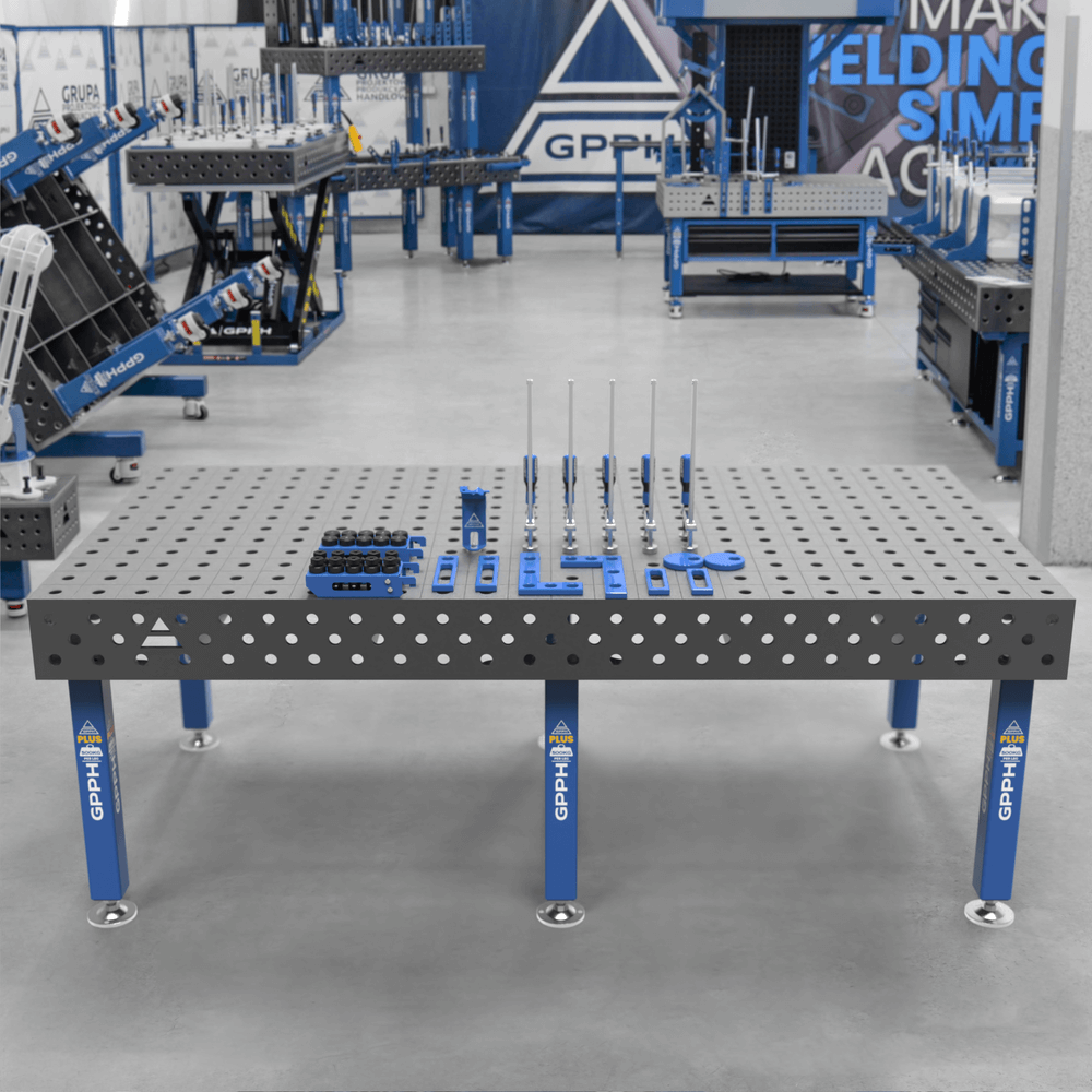 GPPH PLUS welding table φ28 grid 100x100mm 2400x1200 mm on legs with XS tool set