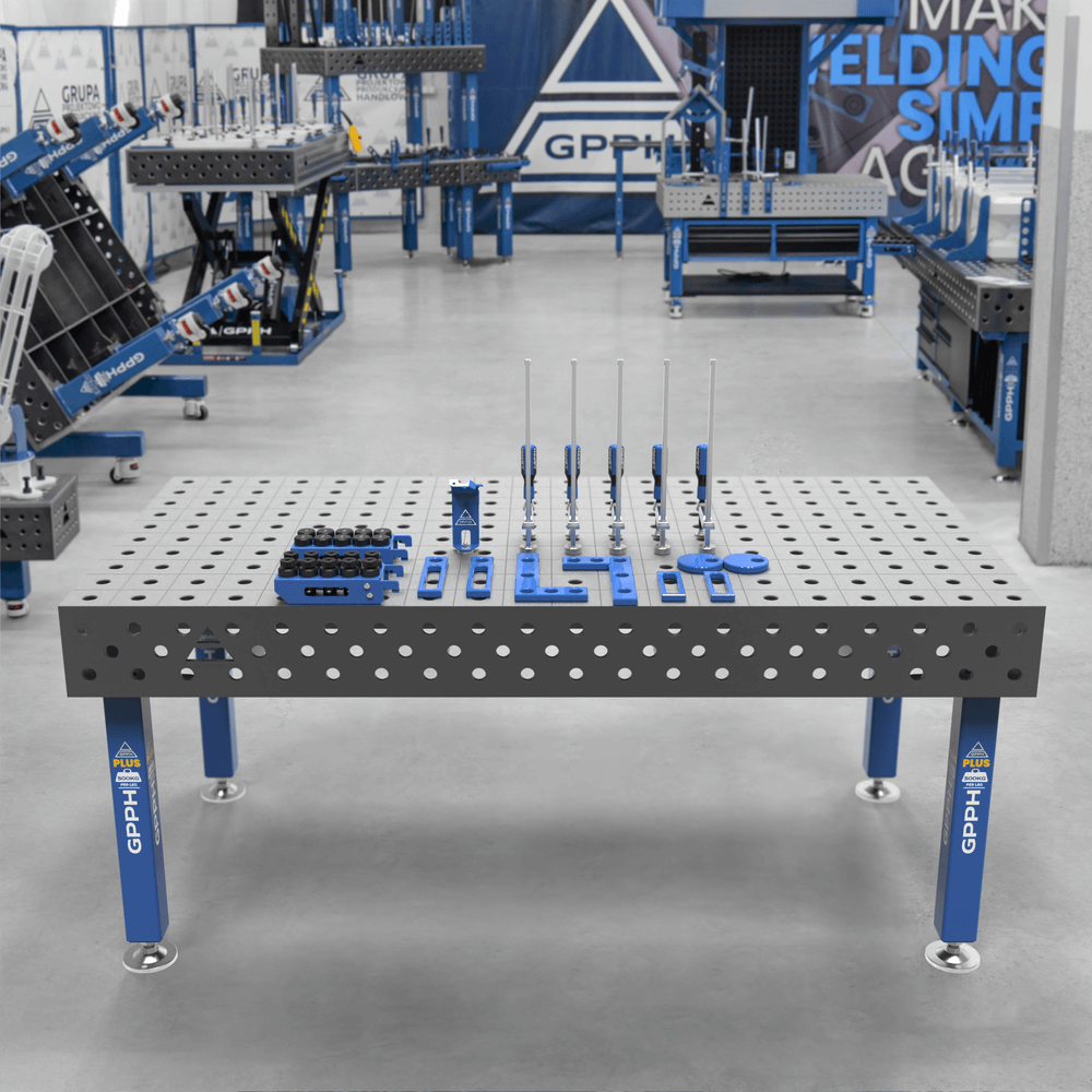 GPPH PLUS welding table φ28 mesh 100x100mm 2000x1000 mm on legs with XS tool set