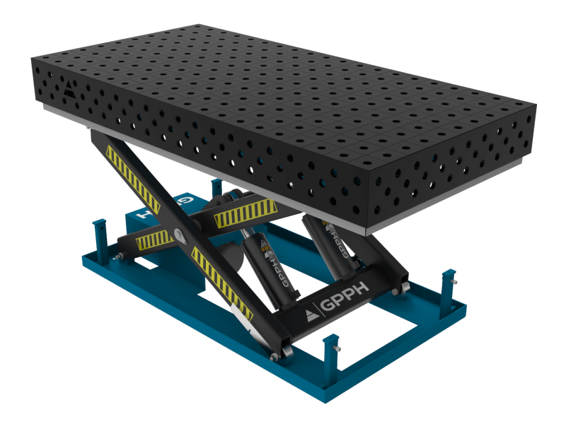 Mesa de soldadura EXPERT 2000x1000 mm con sistema de elevación hidráulico, sistema 28, rejilla 100x100 mm