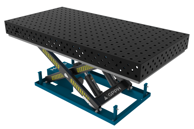 Mesa de soldadura EXPERT 2400x1200 mm con sistema de elevación hidráulico, sistema 28, rejilla 100x100 mm
