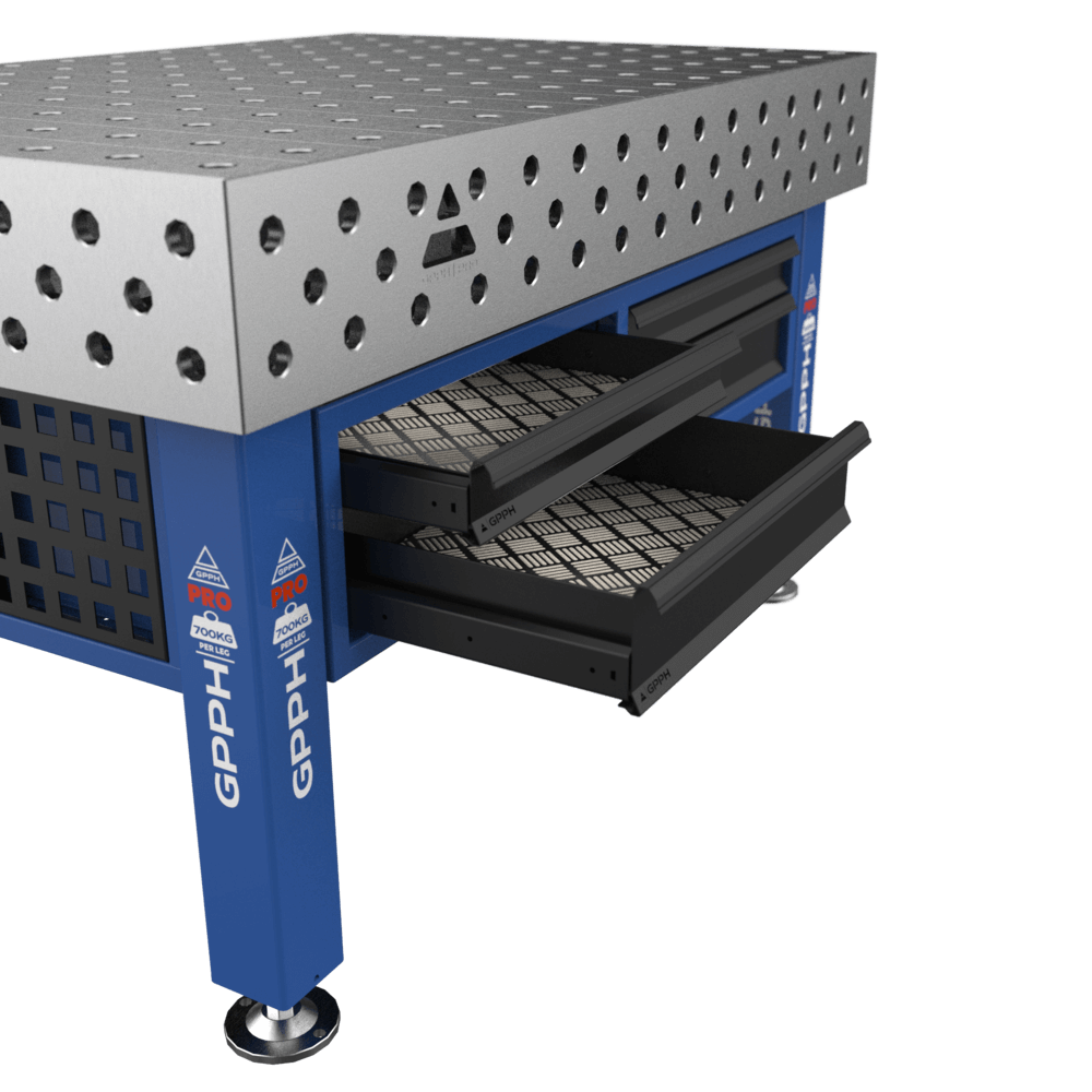 Deschideți sertarele din setul de sertare pentru masa de sudură