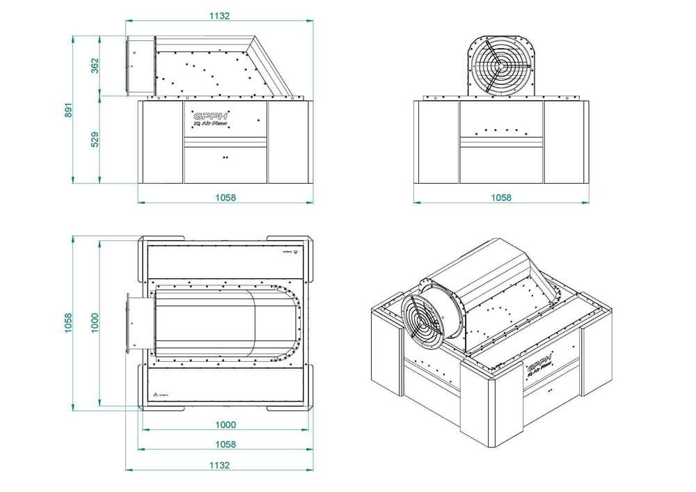IQ Air Flow Campana extractora para soldadura con ventilador 1000x1000 mm documentación técnica