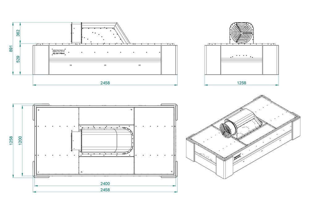 IQ Air Flow Okap spawalniczy z wentylatorem 2400x1200 mm rysunek techniczny