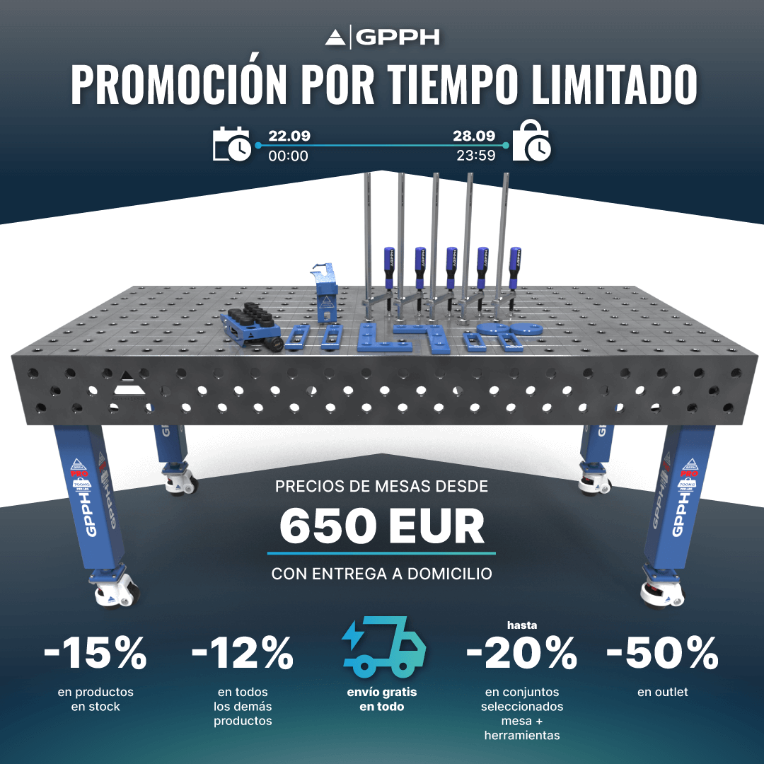 ¡Promoción por tiempo limitado! -15% en productos en stock, -12% en todos los demás productos, envío gratis en todo, hasta -20% en conjuntos seleccionados mesa + herramientas, -50% en outlet.