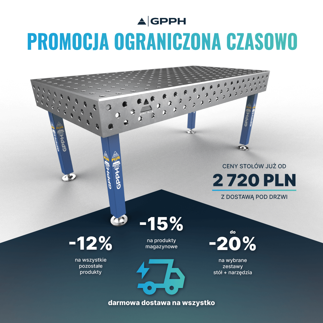Promocja ograniczona czasowo -12% na wszystkie produkty | -15% na produkty magazynowe | do 20% na wybrane zestawy stół + narzędzia