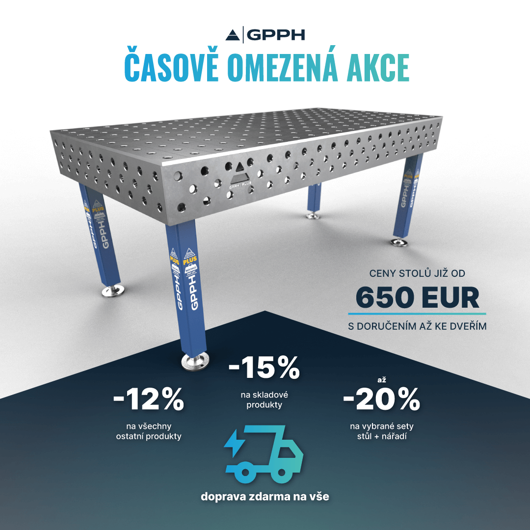 Časově omezená akce – sleva 12 % na všechny produkty | 15 % sleva na skladové produkty | až 20 % sleva na vybrané sady stůl + nástroje