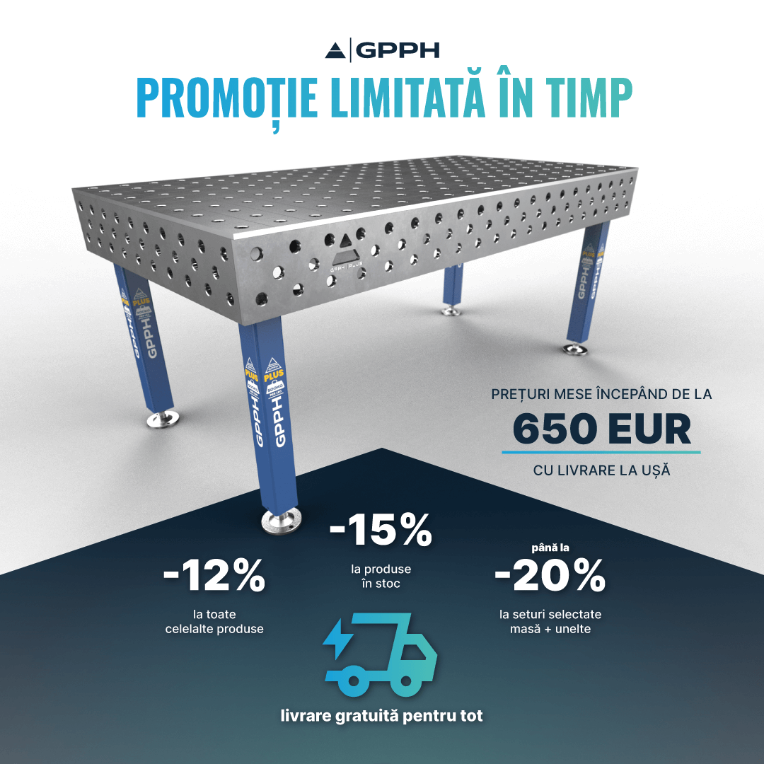 Promoție pe perioadă limitată – 12 % reducere la toate produsele | 15 % la produsele din stoc | până la 20 % la seturile selectate masă + unelte