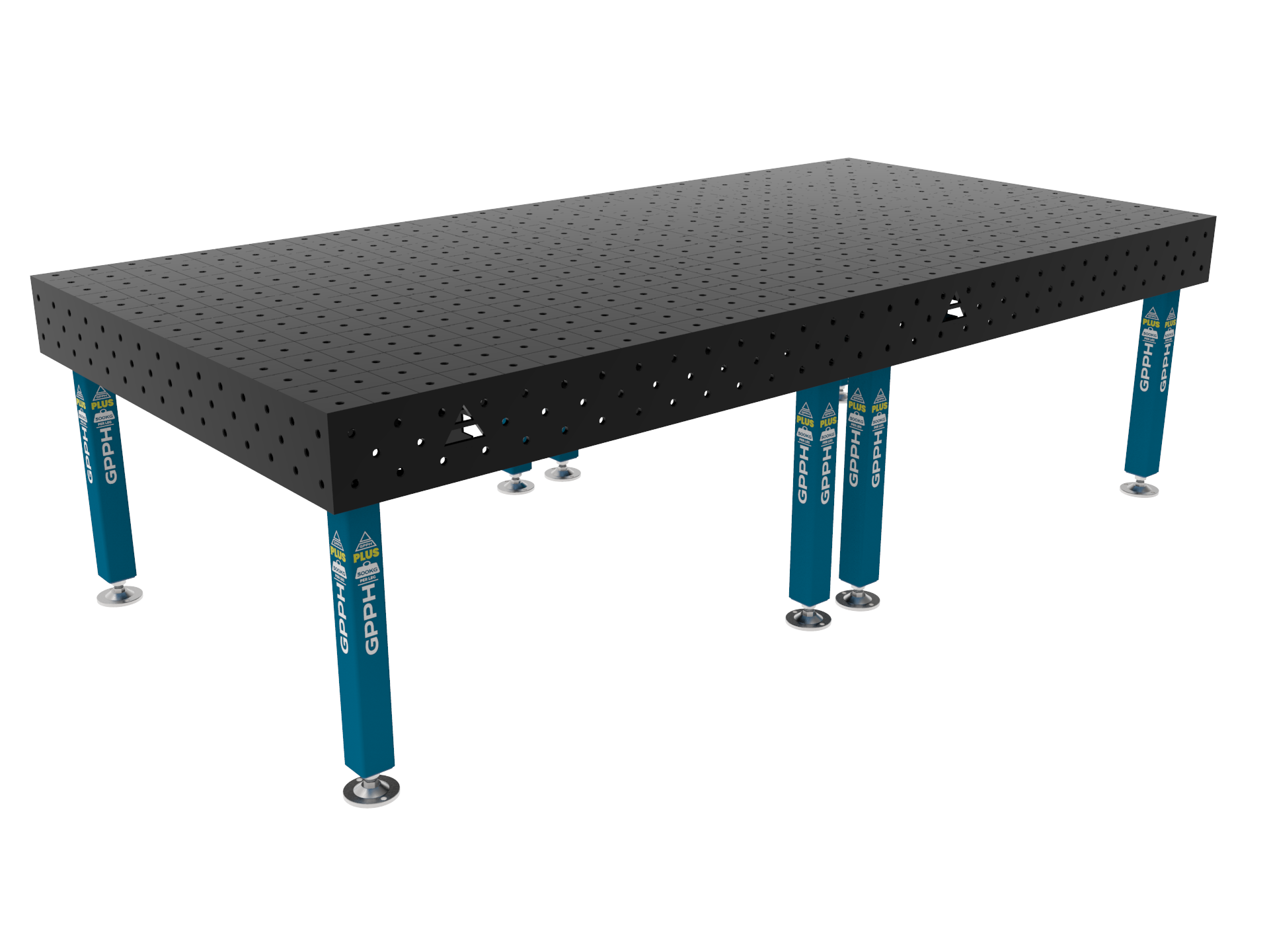 Stół Spawalniczy PLUS Siatka - 100x100mm, System - Φ16, Rozmiar - 3000x1480mm, Nogi - Na stopach