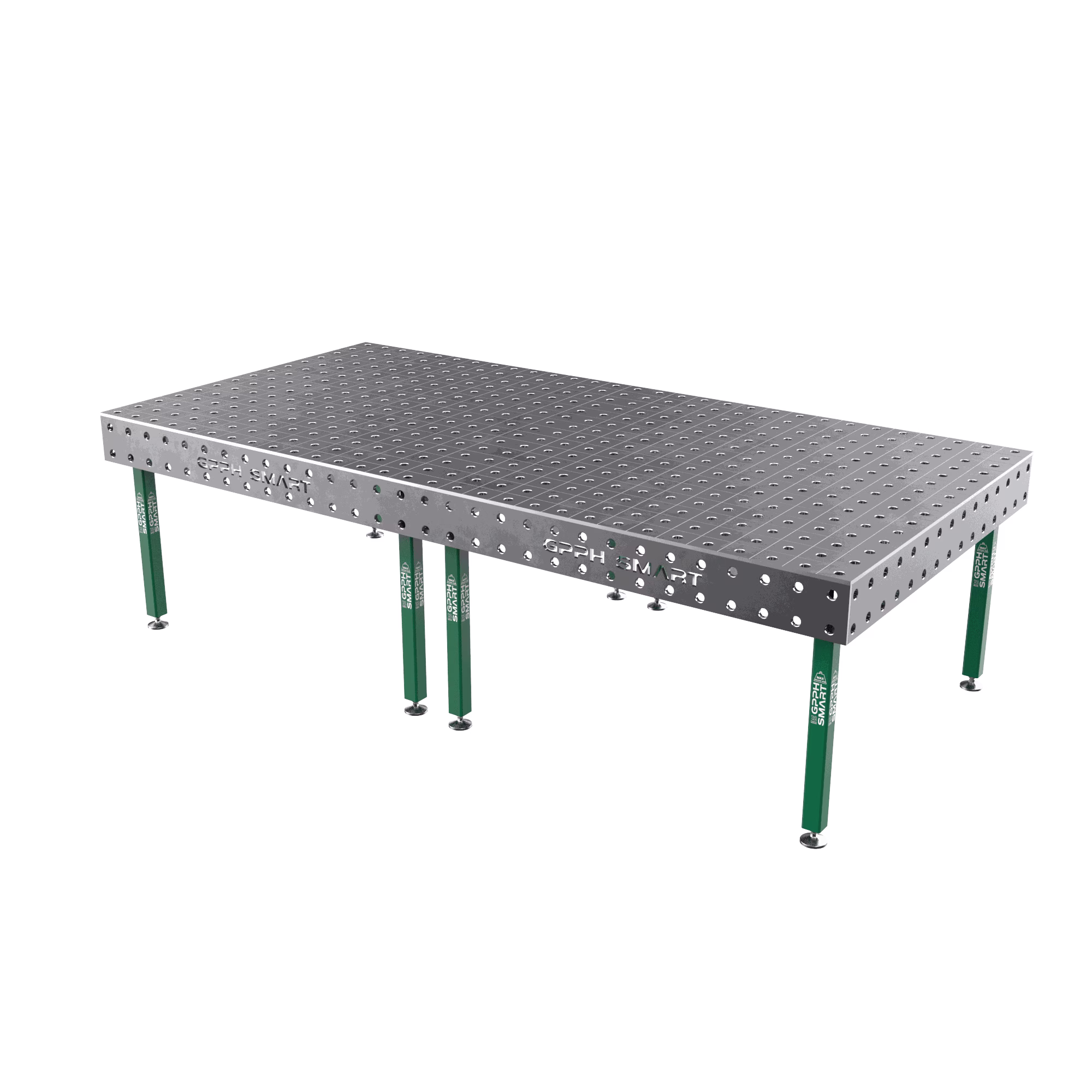 Schweißtisch SMART Gitter - 100x100mm, System - Ø28, Größe - 3000x1480mm, Beine - auf Füßen, Platte - 12mm