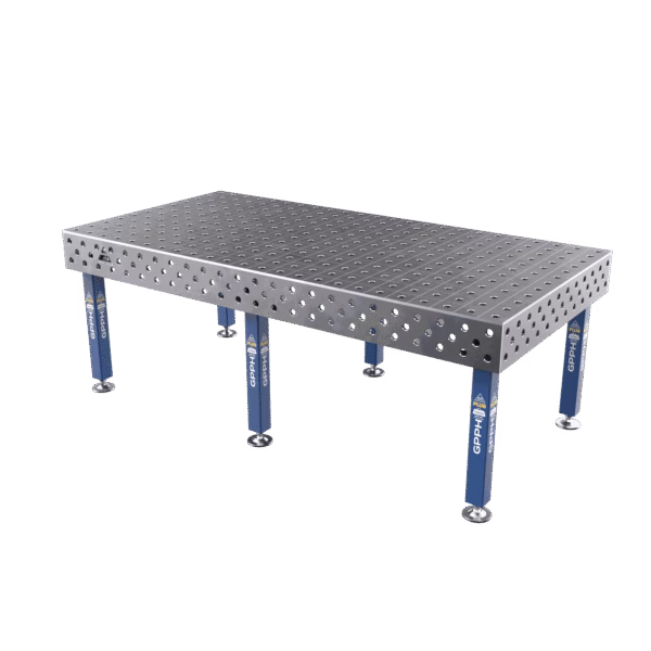 Mesa de soldadura PLUS Cuadrícula - 100x100mm, Sistema - Φ28, Tamaño - 2400x1200mm, Patas - sobre pies
