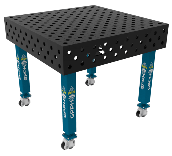 Welding table PLUS Size - 1000x1000mm, Grid - diagonal, System - Φ28, Legs - On wheels