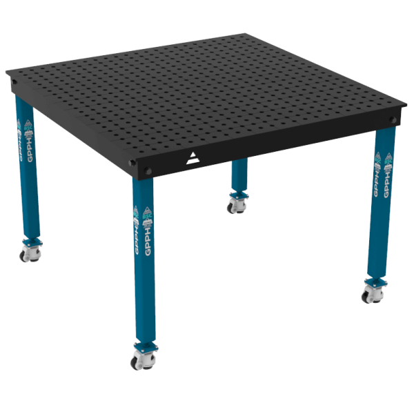 Mesa de soldadura BASIC Tamaño: 1200 x 1200 mm, rejilla: 50 x 50 mm, sistema: Φ16, patas: sobre ruedas