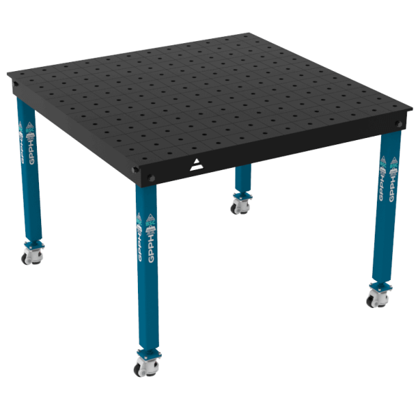 Mesa de soldadura BASIC Tamaño: 1200 x 1200 mm, rejilla: 100 x 100 mm, sistema: Φ16, patas: con ruedas