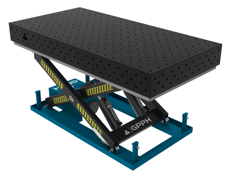 Table de soudage PRO 2000x1000 mm avec système de levage hydraulique, système 28, grille 50x50mm