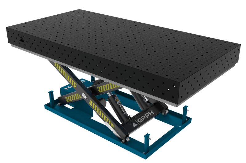 Svařovací stůl PRO 2400x1200 mm s hydraulickým zdvihacím systémem, systém 16, síť 100x100mm