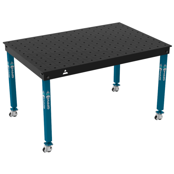 Mesa de soldadura BASIC Tamaño: 1500 x 1000 mm, rejilla: 100 x 100 mm, sistema: Φ16, patas: sobre ruedas