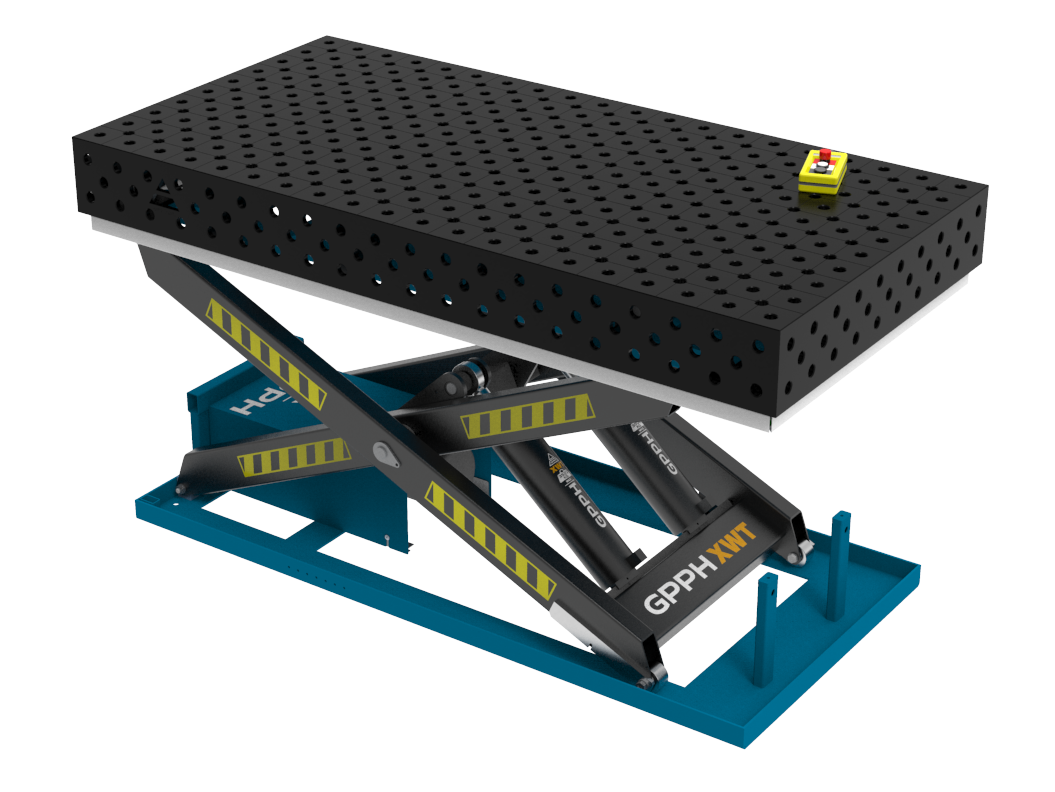 Zavarivački stol PLUS 2000x1000 mm s hidrauličkim sustavom podizanja, sustav 28, dijagonalna mreža