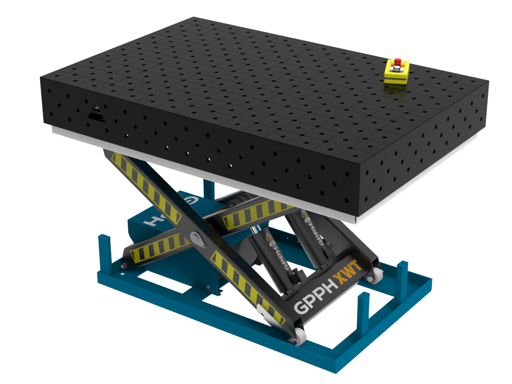 Welding table PLUS 1500x1000 mm with hydraulic lifting system, system 16, diagonal grid