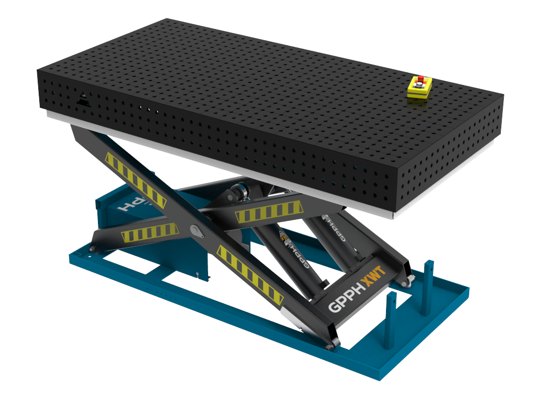 Table de soudage ECO 2000x1000 mm avec système de levage hydraulique, système 16, grille 50x50mm