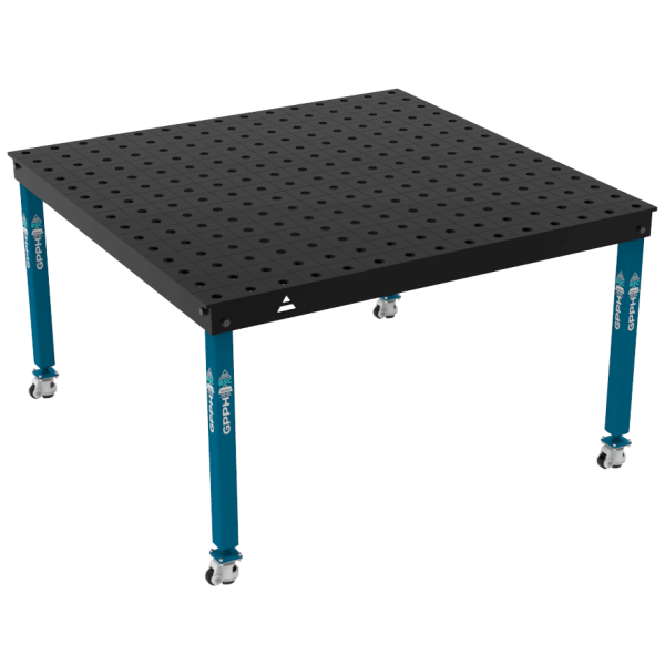 Svařovací stůl BASIC Rozměry – 1500 x 1480 mm, síť – 100 x 100 mm, systém – Φ28, nohy – na kolečkách