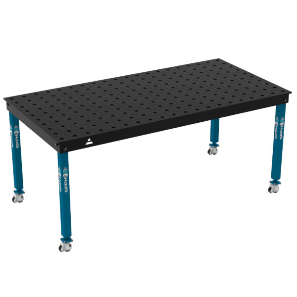 Svařovací stůl BASIC Rozměry – 2000 x 1000 mm, síť – 100 x 100 mm, systém – Φ28, nohy – na kolečkách