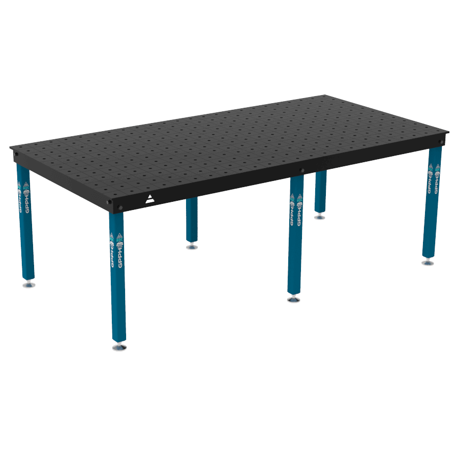 Mesa de soldadura BASIC Tamaño: 2400 x 1200 mm, rejilla: 100 x 100 mm, sistema: Φ16, patas: sobre pies