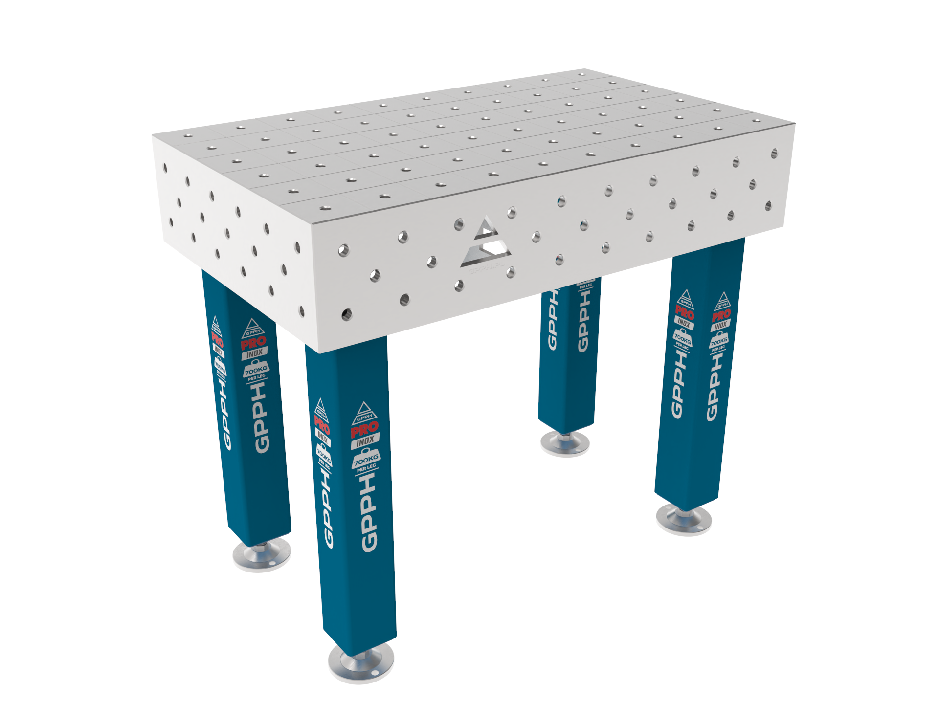 Mesa de soldadura PRO INOX Tamaño: 1000 x 600 mm, rejilla: 100 x 100 mm, sistema: Φ16, patas: sobre soportes.