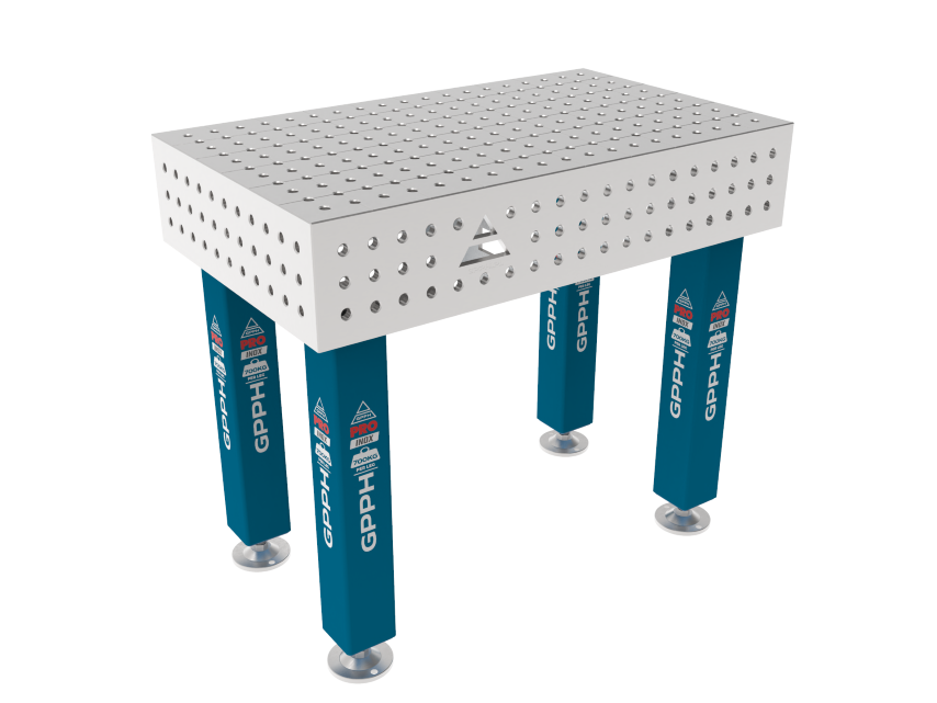 Mesa de soldadura PRO INOX Tamaño: 1000 x 600 mm, rejilla: 50 x 50 mm, sistema: Φ16, patas: sobre pies