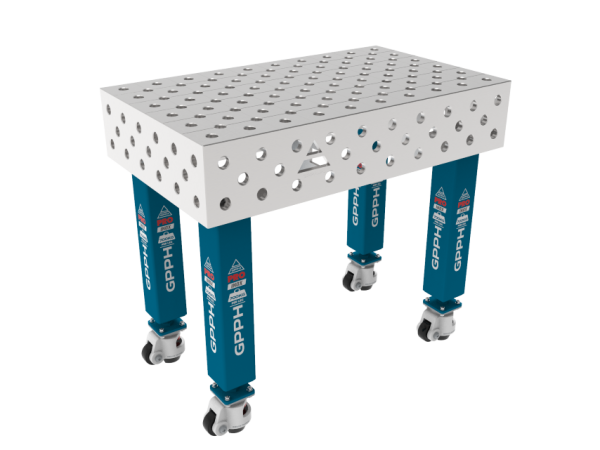 Table de soudage PRO INOX Dimensions : 1000 x 600 mm, Grille : diagonale, Système : Φ28, Pieds : sur roulettes