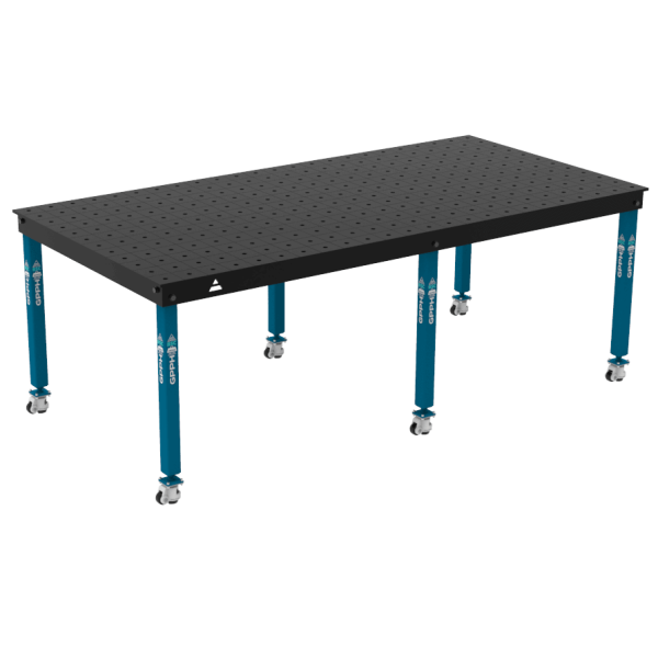 Svařovací stůl BASIC Rozměry – 2400 x 1200 mm, síť – 100 x 100 mm, systém – Φ16, nohy – na kolečkách