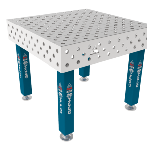 Svařovací stůl PRO INOX 1000 x 1000 mm Mřížka – diagonální, Systém – Φ28, Nohy – Na patkách, Deska – Deska PRO INOX