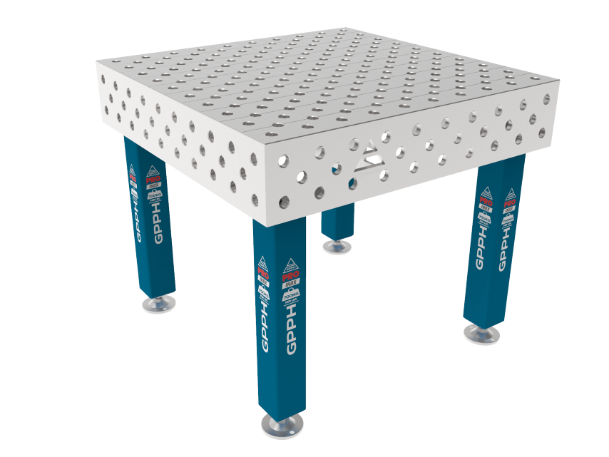 Table de soudage PRO INOX 1000 x 1000 mm Grille - diagonale, Système - Φ28, Pieds - Sur pieds, Plateau - Plateau PRO INOX