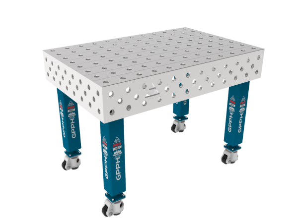 Svařovací stůl PRO INOX 1200 x 800 mm Síťovina – 100 x 100 mm, Systém – Φ28, Nohy – Na kolečkách, Deska – Deska PRO INOX
