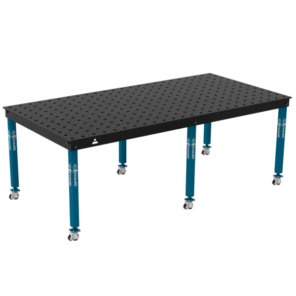 Svařovací stůl BASIC Rozměry – 2400 x 1200 mm, síť – 100 x 100 mm, systém – Φ28, nohy – na kolečkách