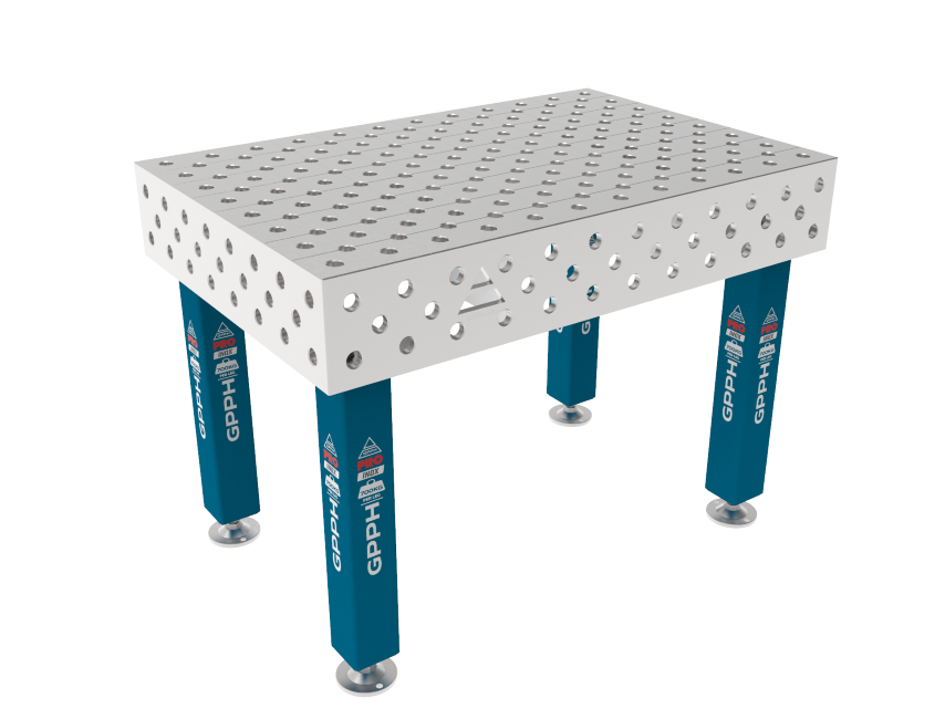 Zavarivački stol PRO INOX 1200 x 800 mm Dijagonalna mreža, Sustav – Φ28, Noge – Na stopama, Ploča – Ploča PRO INOX